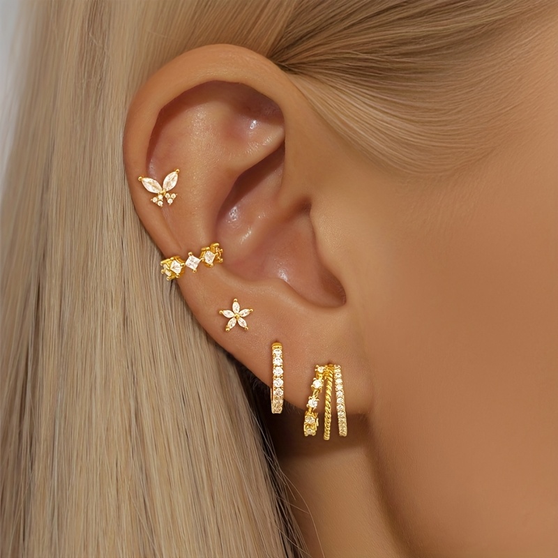 5pc Women's Luxurious 18K Gold-Plated Stud Earrings Set